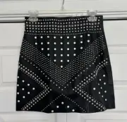 TopShop Lamb Leather Black Studded Mini Biker Skirt Size 4