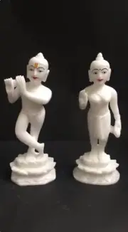 11" White Marble Radha Krishna Statue Hindu Religious Sculpture Temple Deco Gift