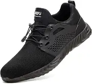 [MAKEIIT] Steel Toe Shoes Men Women, Indestructible Work Safety Toe Shoes Outdoor Lightweight Breathable Construction Sneakers Slip Resistant Composite Toe Shoes, A1#black01, 9 Women/7.5 Men