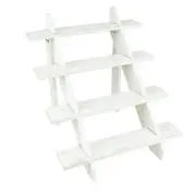BalsaCircle 21 in Whitewashed 4 Tier Wooden Cupcake Holder Ladder Dessert Dis...