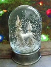 Bella Lux Silver Deer & Pine Trees Christmas Snowglobe