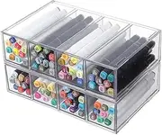 Yesesion Clear Pen Organizer, Plastic Home Office Storage Drawers, Large Desk Accessories Display Case for School Supplies, Art Crafts, Marker, Crayon, Brushes, Clamps Holder Box (Type D - 2 Pack)