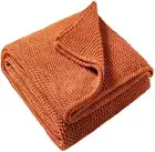 Knitted Throw Blanket Rust Orange Knit Throw Blanket for Couch Sofa Beach Cha...