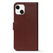 For iPhone 13 Case Fashion Cowhide Genuine Leather Wallet Cover Wine Red