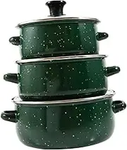 KOCKSHION Mini Stew Pot Set Enamel Stockpot Ramen Pot Flat Bottom with Lid Cookware for Induction Gas