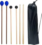 VixxNoxx Drum Mallets Kit – 3 Pairs (Rubber, 5A, Marimba) with Drum sticks Bag, Percussion instrument Accessories for Steel Drum, Glockenspiel, Bass Drum, Cymbals, Xylophone Mallets for Beginners