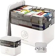 Medicine Storage Box 3-Tier Portable PP First Aid Storage Box with Sealing Buckle & Dual Trays Partitioned Medicine Box Organizer Storage for Family, Office and Travel, White