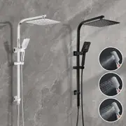 WELS 10" Square Shower Head Set Handheld Gooseneck Wall Arm Rail Diverter