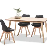 Bruno 7 Piece Natural Ash Wood Dining Set With Replica Black Padded Eames Chairs