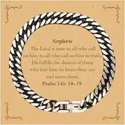 [Generic] Unique Cuban Link Chain Bracelet Nephew Gifts Hope Inspiration Psalm 145:18-19, Small, Silver Plated Zinc, Cubic Zirconia