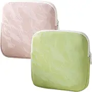2 Pcs Sanitary Napkin Storage Bags, Waterproof Travel Menstrual Pad Pouch with Zipper Mini Tampons Holder for Purse Period Nursing Pad Holder for Women, Girls, 5.1" x 5.1", Pink,green