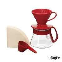 在飛比找momo購物網優惠-【TCoffee】HARIO-V60紅色濾杯咖啡壺組360m