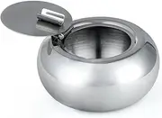 Stainless Steel Cigarette Ashtray with Lid, maxin Cigarette Ashtray Smoking Ash Holder Desktop Smoking Ash Tray for Home office Decoration- Silver