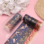 NEW Set of 5 Rolls Gold Crane, Birds, Floral Washi Tape, Black, Red, White, Gold