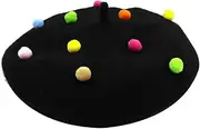 [RARITYUS] Fashion Cute Wool French Artist Beret Hat Warm Beanie Cap Headwear with Small Rainbow Pom Pom for Kids Girls