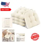 4-Pack Memory Foam Chair Cushions with Non-Slip Backing - Beige Tufted Pads