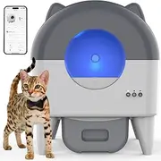 Advwin Self Cleaning Litter Box, 90L Automatic Cat Litter Box Self Cleaning Large Capacity for Multiple Cats, App-Controlled with Safety Sensors, Removable Washable Liner, with Garbage Bags, Grey