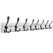 Wall Mounted Coat Rack, 31-2/5'' 1 Item-8 Hooks White Plate & Black Tri-Hook