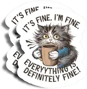It's Fine, I'm Fine, Everything is Definitely Fine! Magnets - 5" On Longest Side - Cat Drinking Coffee - 2 Pack - Thick Strong Magnet - Magnets for Fridge, Toolbox, Cars - Made in USA - PLDFMAG0210