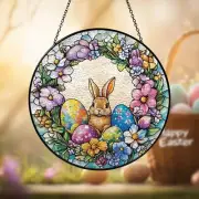 Bunny Easter Stained Glass Suncatcher, Rabbit Suncatcher, Easter Bunny Decor