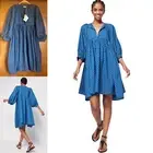 FAHERTY Organic Cotton Oversize Babydoll Boho Peasant Dress S M/L? Blue Floral