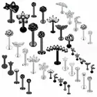Set of 5 Industrial Scaffold Bar Ear Piercing Straight Barbell Steel Gem Opal
