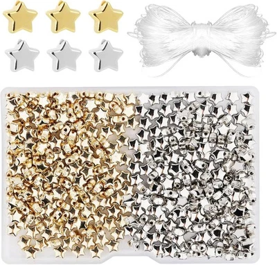400pcs Star Spacer Beads Kit, 0.23 Inch Star Shaped Beads with Beading Rope
