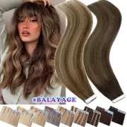 CLEARANCE THICK Tape In Russian Remy Human Hair Extensions Skin Weft BALAYAGE AU