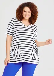[Taking Shape] Taking Shape Stripe Short Sleeve Tunic Size 14 in Stripe - Plus Size Women's Clothing Stripe
