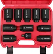 SEDY 11-Piece 1/2 Drive Deep Impact Socket Set, Large Metric Size Jumbo 27mm 29mm 30mm 31mm 32mm 33mm 34mm 35mm 36mm 38mm Spindle Joint High Torque Truck Bearing Locknut Wheel Axle Nut Wrench