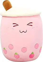 13.8 Inch Cute Strawberry Boba Plush Toy, Bubble Tea Plush Pillow Boba Plushie, Cute Boba Tea Plush Stuffed Bubble Tea Plushie Cartoon Soft Milk Tea Cup(Pink)