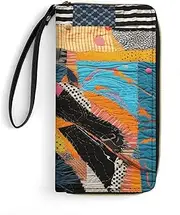[BFGWK] Large Wallet Novelty A Colorful Quilt Printing Long Wallet With Zipper Leather Wallet Suitable For Both Men And Women, style, 19.7x10.5cm, Style, 19.7x10.5cm, 现代