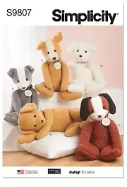 SIMPLICITY SEWING PATTERN 9807 24" / 61CM POSEABLE PLUSH SOFT TOY ANIMALS - DOGS