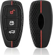 Misuyue Silicone Car Key Fob Cover Compatible with Ford Fiesta Focus Galaxy Fusion Mondeo B-Max C-Max S-Max Mk2 MK3 MK4 MK5 Kuga Ecosport, 3 Button Car Key Protection Case for Ford p-uma (Red)
