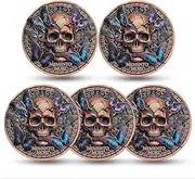 RYUKENLM 5 Pack of Memento Mori Coin 3D Skull Challenge Coins EDC Reminder Token Tempus Fugit Inspirational Stoicism Gifts for Daily Stoic Practice