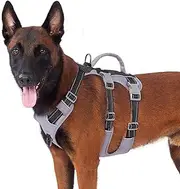 Huntboo Reflective Dog Harness with Handle, Escape Proof Harness, No Slip Dog Harness Escape Proof, Breathable, Adjustable Vest for Small, Medium and Large Dogs Walking, and Training Gear（Black,L