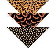 Halloween Dog Bandana | 3 Pack | Bats, Candy Corn and Pumpkin Bandanna