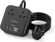Black Power Board, 2-Outlet Power Strip, Powerboard with 4 USB Charging Ports(2