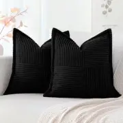 Set of 2 Corduroy Throw Pillow Covers with Splicing Super Soft Boho Striped