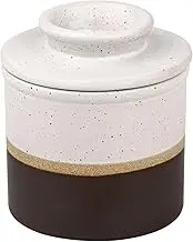 Ceramic Butter Crock for Counter with Water Line White Brown Butter Keeper French Butter Dish Porcelain Butter Holder with Water Line Butter Cup