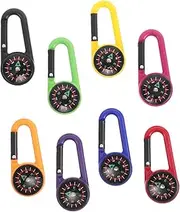 VICASKY 8pcs Mini Compass Carabiner Hook Keychain for Outdoor Hiking Camping Boys and Girls Adults