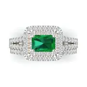 1.7ct Emerald Round Cut Halo Emerald Stone Ring bridal Set 14k Solid Gold