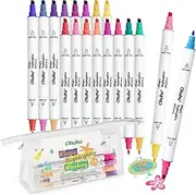 Ohuhu Markers Highlighters: 16 Pack 32 Colors Dual Tips Double Colors Chisel & Fine Water-Based Highlighters Assorted Colors for Journaling Office School Art Supplies Note Taking
