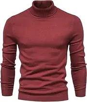[JEShifangjiusu] Turtle Neck Long Sleeve Sweater Slim Fit Turtle Neck Pullover Thermal Tops Basic Layer Sweater, Red 2, 3XL