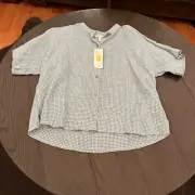 NWT Eileen Fisher AMALFI Puckered Organic Linen Mandarin Collar S/S Shirt Sz XS