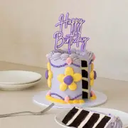 "Happy Birthday" Purple / Cream Layered Cake Topper