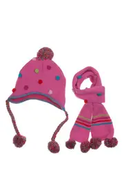 Knit Bobble Peruvian And Scarf Set--DEN-1513