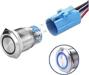 WerFamily Blue Angel Eye Ring LED 19mm Momentary Push Button Switch 1NO 1NC SPDT ON/Off Waterproof Stainless Steel Metal Round with Wire Socket Plug