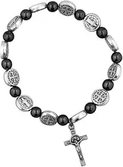 [Venerare] St. Benedict Medal Stretch Bracelet with Genuine Hematite Beads