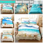 Starfish Conch Shell Beach Blue Ocean 3D Printed Doona Duvet Quilt Cover Bed Set